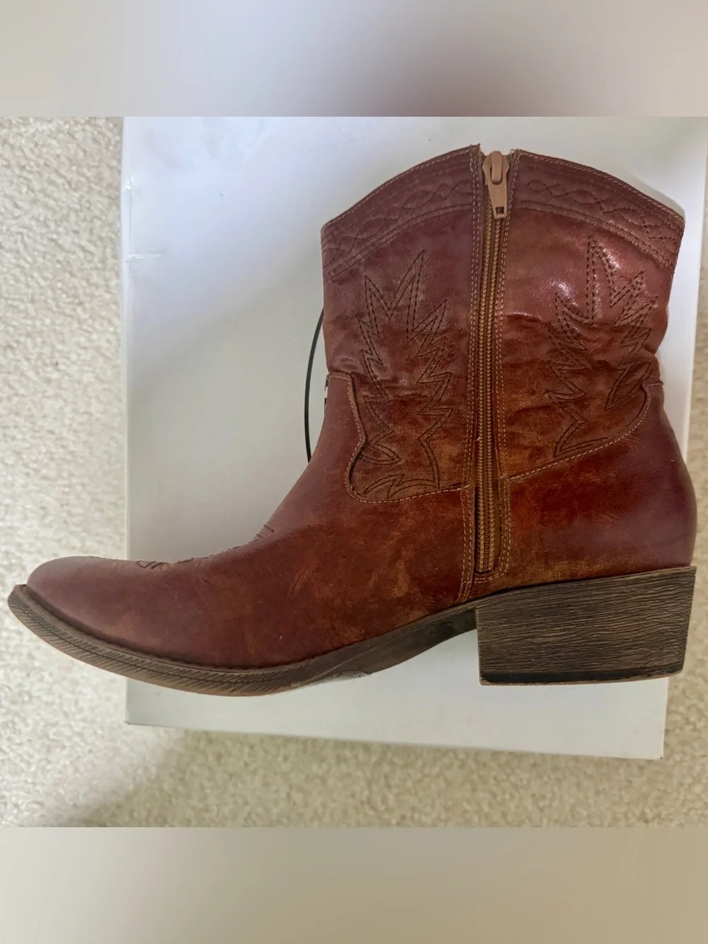 Coconuts Brown Leather Western Ankle Booties Size 9.5M